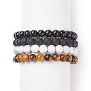 4Pcs 4 Style Synthetic & Natural Mixed Gemstone Round Beaded Stretch Bracelets Set for Men Women, Inner Diameter: 2 inch(5.1cm), 1Pc/style(BJEW-JB08872)