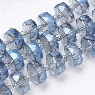 Electroplat Glass Beads Strands, Rainbow Plated, Faceted, Rondelle, Cornflower Blue, 10x6.5mm, Hole: 1.2mm, about 60pcs/strand, 18.9 inch(EGLA-Q092-10mm-D05)