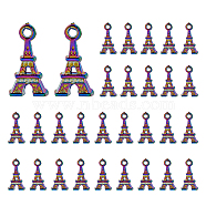 Colorful Alloy Pendants, Eiffel Tower, Rainbow Color, 16x8.5x5mm, Hole: 1.5mm, 40pcs/box(FIND-DC0002-80)