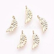 Brass Charms, Nickel Free, Wing, Real 18K Gold Plated, 10x4x1mm, Hole: 0.5mm(KK-P157-48G-NF)