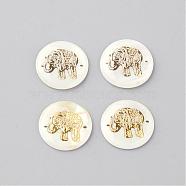 Freshwater Shell Links connectors, Flat Round with Elephant, Golden, 20x3mm, Hole: 1mm(SHEL-Q008-08G)
