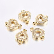 Long-Lasting Plated Brass Micro Pave Cubic Zirconia Links, Clear, Hollow Heart, Real 18K Gold Plated, 14.5x10.5x2mm, Hole: 1.5mm(ZIRC-F069-23G)