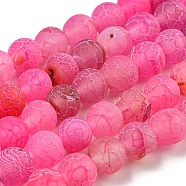 Natural Weathered Agate Beads Strands, Dyed, Frosted, Round, Magenta, 8mm, Hole: 1mm, about 46pcs/strand, 14~15 inch(G-G589-8mm-10)