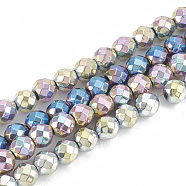 Electroplate Non-magnetic Synthetic Hematite Beads Strands, Round, Faceted, Mixed Color, 4x4mm, Hole: 0.8mm, about 100pcs/strand, 15.7 inch(G-N0318-30-A)