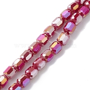 Electroplate Glass Beads Strands, AB Color Plated, Faceted, Barrel, Crimson, 8~8.5x8mm, Hole: 1.5mm, about 80pcs/strand, 26.30''(66.8cm)(EGLA-K015-08C)