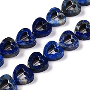 Natural Lapis Lazuli Beads Strands, Hollow Heart, 10x10x3~4mm, Hole: 1mm, about 20pcs/strand, 7.48 inch(19cm)(G-N342-87)