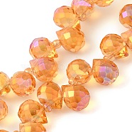 Electroplate Glass Beads Strands, Teardrop, Dark Orange, 10~11x8mm, Hole: 1mm, about 96~98pcs/strand, 26.97''~27.17''(68.5~69cm)(EGLA-D030-17M)