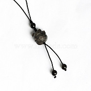 Natural Silver Obsidian Pendant for Mobile Phone Strap, Haging Charms Decoration, Maneki Neko, 12cm(PW-WG59344-12)
