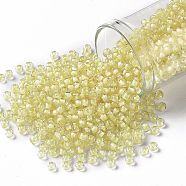 TOHO Round Seed Beads, Japanese Seed Beads, (182) Inside Color Luster Crystal Soft Yellow, 8/0, 3mm, Hole: 1mm, about 10000pcs/pound(SEED-TR08-0182)