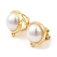 Alloy Clip-on Earring Findings, with Horizontal Loops & Imitation Pearl, for Non-pierced Ears, Half Round, Golden, 14.5x12.5x17mm, Hole: 1.5mm(FIND-L015-012B-G)