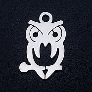 201 Stainless Steel Pendants, Stamping Blank Charms, Owl, Stainless Steel Color, 15x14x1mm, Hole: 1.5mm(STAS-T046-JA330)