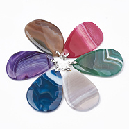 Dyed Natural Brazilian Agate Big Pendants, with Platinum Tone Brass Findings, Oval, Mixed Color, 58~60x38~40x5~7mm, Hole: 4x4.5mm(G-T104-16)