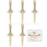 Beebeecraft Brass Micro Pave Clear Cubic Zirconia Pendants, with Jump Rings, Long-Lasting Plated, Sword, Golden, 35x8x2.5mm, Hole: 3mm, 10pcs/box(ZIRC-BBC0001-11)