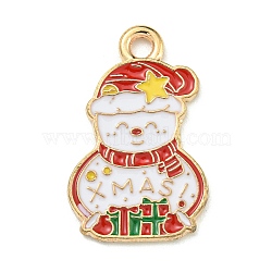 Christmas Theme Alloy Enamel Pendants, Light Gold, Snowman, 22x14x1.2mm, Hole: 2mm(ENAM-I060-01F)