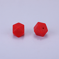 Hexagonal Silicone Beads, Chewing Beads For Teethers, DIY Nursing Necklaces Making, Crimson, 23x17.5x23mm, Hole: 2.5mm(SI-JX0020A-25)