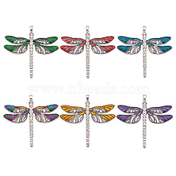 6Pcs 6 Colors Alloy Big Pendants, with Enamel and Rhinestone, Dragonfly, Mixed Color, 56.5x64.5x4.5mm, Hole: 4.5x6mm, 1pc/color(FIND-FH0004-24)