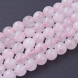 Natural Rose Quartz Beads Strands, Faceted, Round, Pink, 8mm, Hole: 1mm, about 24pcs/strand, 7.8 inch(X-G-G099-F8mm-15)