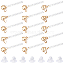 40Pcs Transparent Painless Prevent Allergy Resin Ball Stud Earring Findings, with Loops & Stainless Steel Findings, with 40Pcs Eco-Friendly Plastic Ear Nuts, Real 18K Gold Plated, 13x4.5mm, Hole: 1.2mm, Pin: 1mm(KY-BBC0001-01)