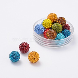 Grade A Rhinestone Beads, Pave Disco Ball Beads, Resin and China Clay, Round, Mixed Color, PP11(1.7~1.8mm), 10mm, Hole: 1.5mm(RB-B026-30)