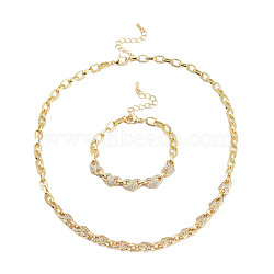Heart Cubic Zirconia Bracelets & Necklaces Jewelry Sets, with Brass Chains and Lobster Claw Clasps, Real 18K Gold Plated, 17.52 inches(44.5cm), 6-3/4 inches(17cm)(SJEW-M098-01G)