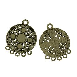 Tibetan Style Alloy Chandelier Component Link Cabochons Settings, Flat Round, Cadmium Free & Lead Free, Antique Bronze, Tray: 6~9.5mm, 40x31x2mm, Hole: 2.5~3mm, about 130pcs/1000g(TIBE-S302-18AB-LF)