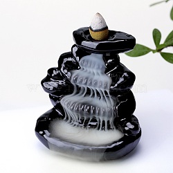 Ceramics Decorative Backflow Incense Burner Stone Style Incense Holders Decoration Gift, Black, 87.5x66x95mm, Hole: 5.5mm(JX853A)