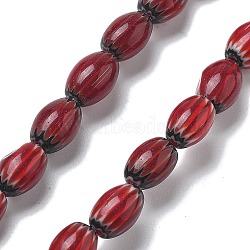 Handmade Millefiori Lampwork Beads Strands, Rice, FireBrick, 8.5~9x6~6.5mm, Hole: 0.8mm, about 38pcs/strand, 12.99 inch(33cm)(LAMP-F035-13A-01)