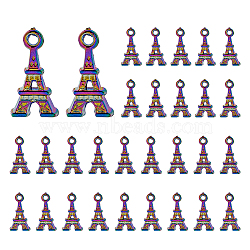 DICOSMETIC Colorful Alloy Pendants, Eiffel Tower, Rainbow Color, 16x8.5x5mm, Hole: 1.5mm, 40pcs/box(FIND-DC0002-80)