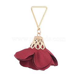 Handmade Cloth Pendants, with Golden Plated Alloy Findings and Triangle Brass Findings, Flower, Dark Red, 44mm, Hole: 12x14mm(PALLOY-JF00448-03)