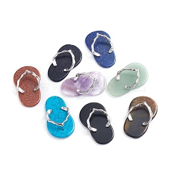 Mixed Gemstone Pendants, with Platinum Plated Brass Finding, Slipper, 39.5x23.4x2.5mm, Hole: 5x14~15mm(G-E566-04)