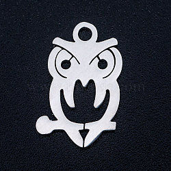 Non-Tarnish 201 Stainless Steel Pendants, Stamping Blank Charms, Owl, Stainless Steel Color, 15x14x1mm, Hole: 1.5mm(STAS-T046-JA330)