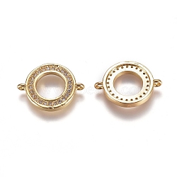 Brass Micro Pave Cubic Zirconia Links connectors, Ring, Clear, Golden, 20x15x2.2mm, Hole: 1.2mm(ZIRC-K081-46G)