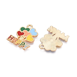 Light Gold Plated Alloy Enamel Pendants, Cadmium Free & Lead Free, Heart Balloon with Word Happy Charm, Colorful, 21x18x2mm, Hole: 1.8mm(FIND-T009-04-RS)