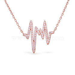 TINYSAND 925 Sterling Silver CZ Heartbeat Pendant Necklaces, Rose Gold, 18 inch(TS-N012-RG-18)
