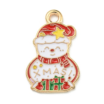 Christmas Theme Alloy Enamel Pendants, Light Gold, Snowman, 22x14x1.2mm, Hole: 2mm