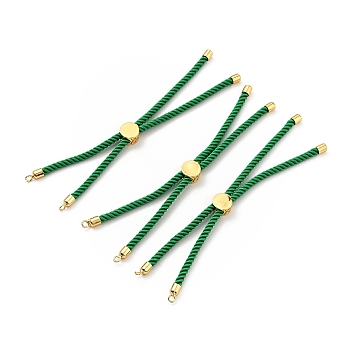 Half Finished Twisted Milan Rope Slider Bracelets, with Rack Plating Brass Cord Ends & Open Loop, Cadmium Free & Lead Free, for Connector Charm Bracelet Making, Golden, Green, 222~230x3mm