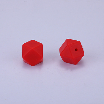 Hexagonal Silicone Beads, Chewing Beads For Teethers, DIY Nursing Necklaces Making, Crimson, 23x17.5x23mm, Hole: 2.5mm