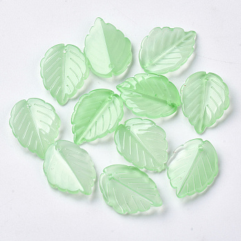 Transparent Spray Painted Glass Pendants, Leaf, Light Green, 23.5x17x4.5mm, Hole: 1.2mm