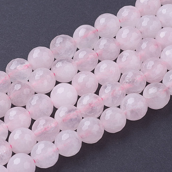 Natural Rose Quartz Beads Strands, Faceted, Round, Pink, 8mm, Hole: 1mm, about 24pcs/strand, 7.8 inch