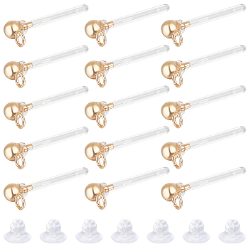 40Pcs Transparent Painless Prevent Allergy Resin Ball Stud Earring Findings, with Loops & Stainless Steel Findings, with 40Pcs Eco-Friendly Plastic Ear Nuts, Real 18K Gold Plated, 13x4.5mm, Hole: 1.2mm, Pin: 1mm