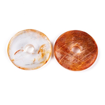 Natural Calcite Dyed Pendants, Donut/Pi Disc Charms, Dark Orange, 50x8.5mm, Hole: 10mm