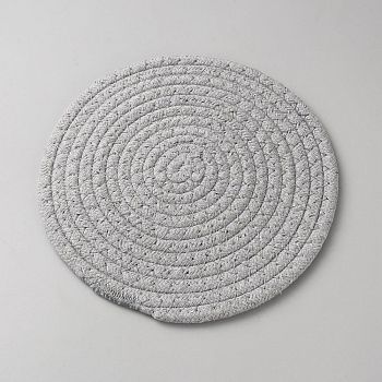 Round Cotton Woven Coasters, Cup Mats, Silver, 180x6mm