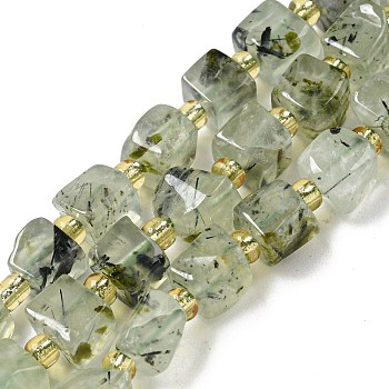 Natural Prehnite Beads Strands, Cube, with Seed Beads, 5~6x5~6x5~6mm, Hole: 1mm, about 47pcs/strand, 15.12''(38.4cm)