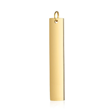 201 Stainless Steel Pendants, Manual Polishing, Rectangle, Stamping Blank Tag, Golden, 40x7x1.5mm, Hole: 3mm