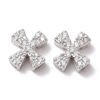 925 Sterling Silver Micro Pave Cubic Zirconia Beads, Real Platinum Plated, Letter X, 9x8.5x3.5mm , Hole: 2.5x1.5mm