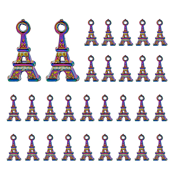Colorful Alloy Pendants, Eiffel Tower, Rainbow Color, 16x8.5x5mm, Hole: 1.5mm, 40pcs/box