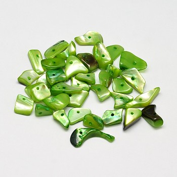 Dyed Natural Shell Nuggets Chips Beads, Lime Green, 11~16x6~9mm, Hole: 1mm, about 980pcs/500g