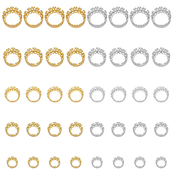 40Pcs 10 Style Brass Sew on Prong Settings, Filigree Open Back Claw Settings for Pointed Back Rhinestone, Flat Round, Platinum & Golden, Tray: 6~14mm, 7.5~16x5~8mm, Hole: 0.8mm, 4pcs/style