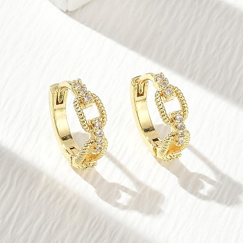 Brass Micro Pave Cubic Zirconia Hoop Earrings, Rectangle, Cadmium Free & Lead Free, Rack Plating, Long-Lasting Plated, Real 18K Gold Plated, 13x14x4.5mm