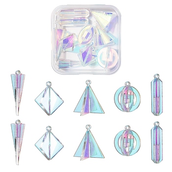 10Pcs 5 Style Transparent Acrylic Pendants, Laser Style, Loops, 3D Triangle & Rhombus & Ring & Bullet, Clear, 2pcs/style